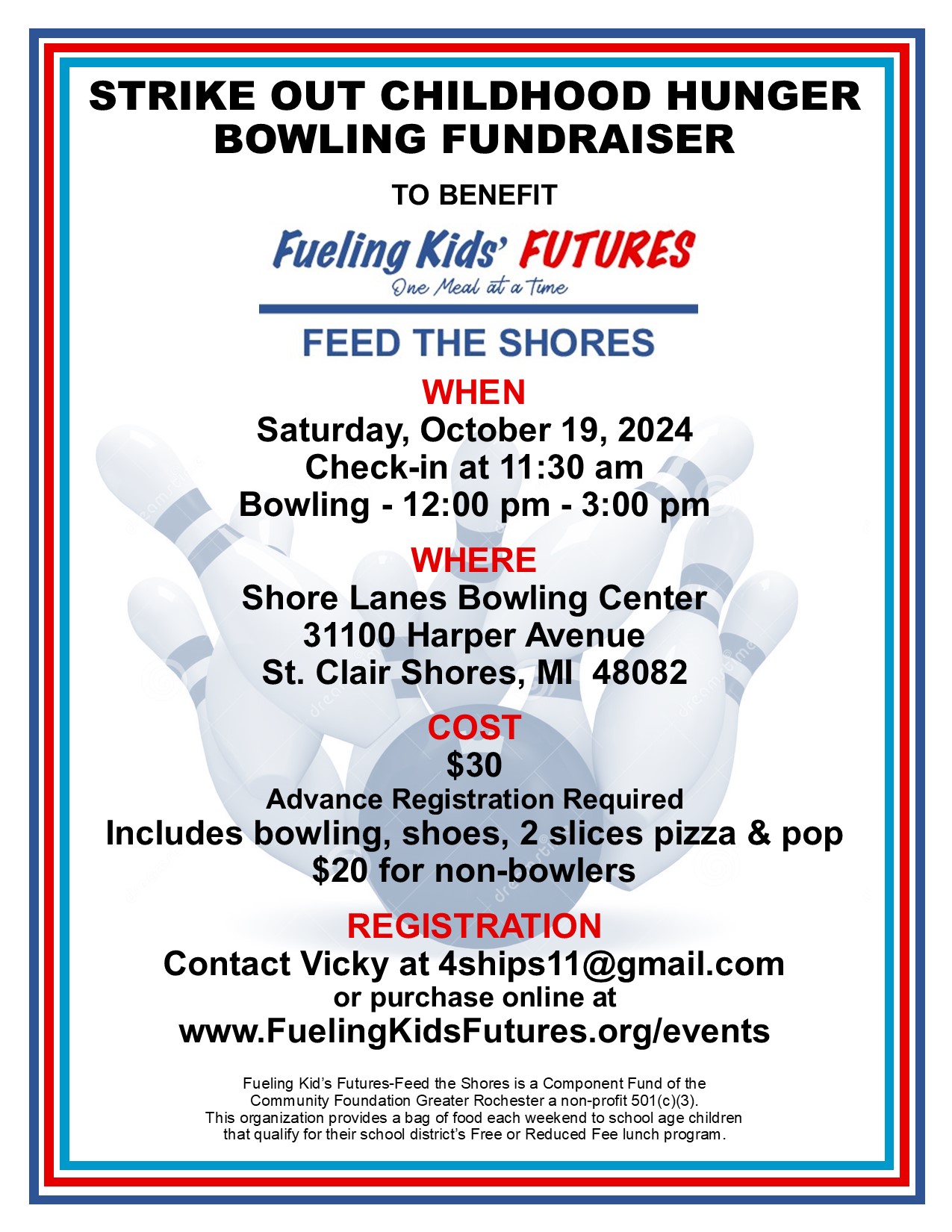 Bowling Flyer - FEED THE SHORES 2024