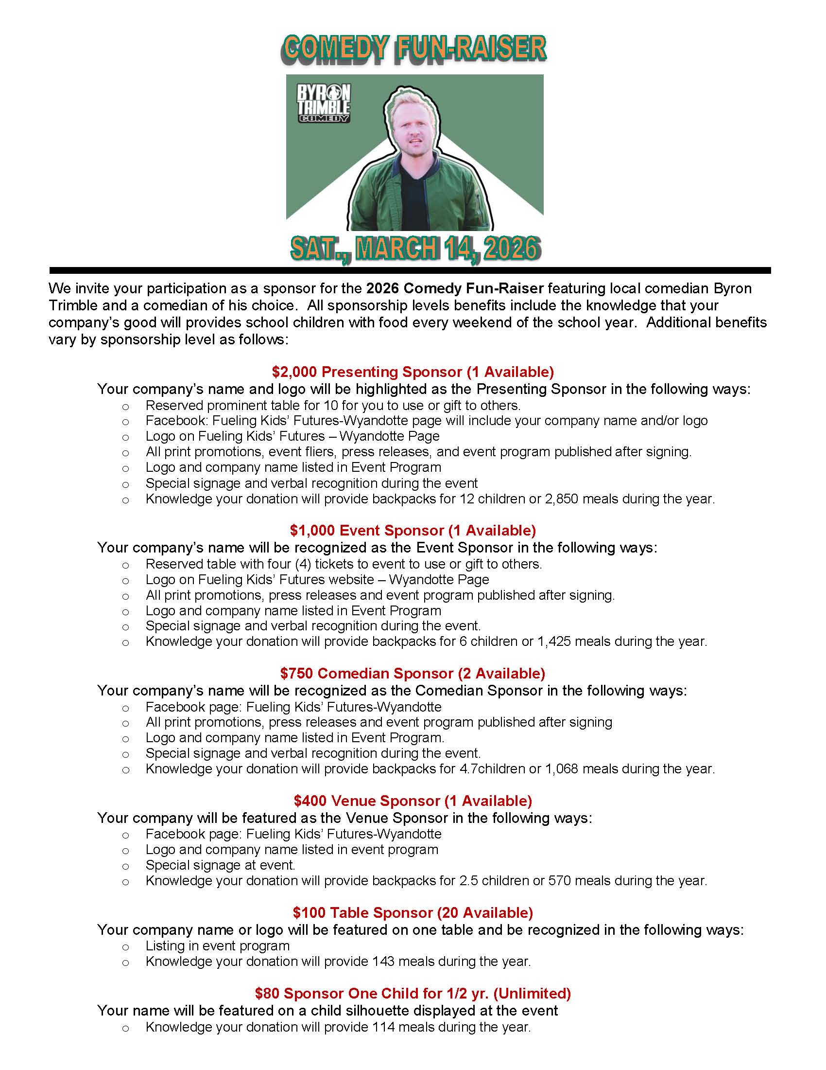 Wyandotte Comedy Night sponsorship opportunities