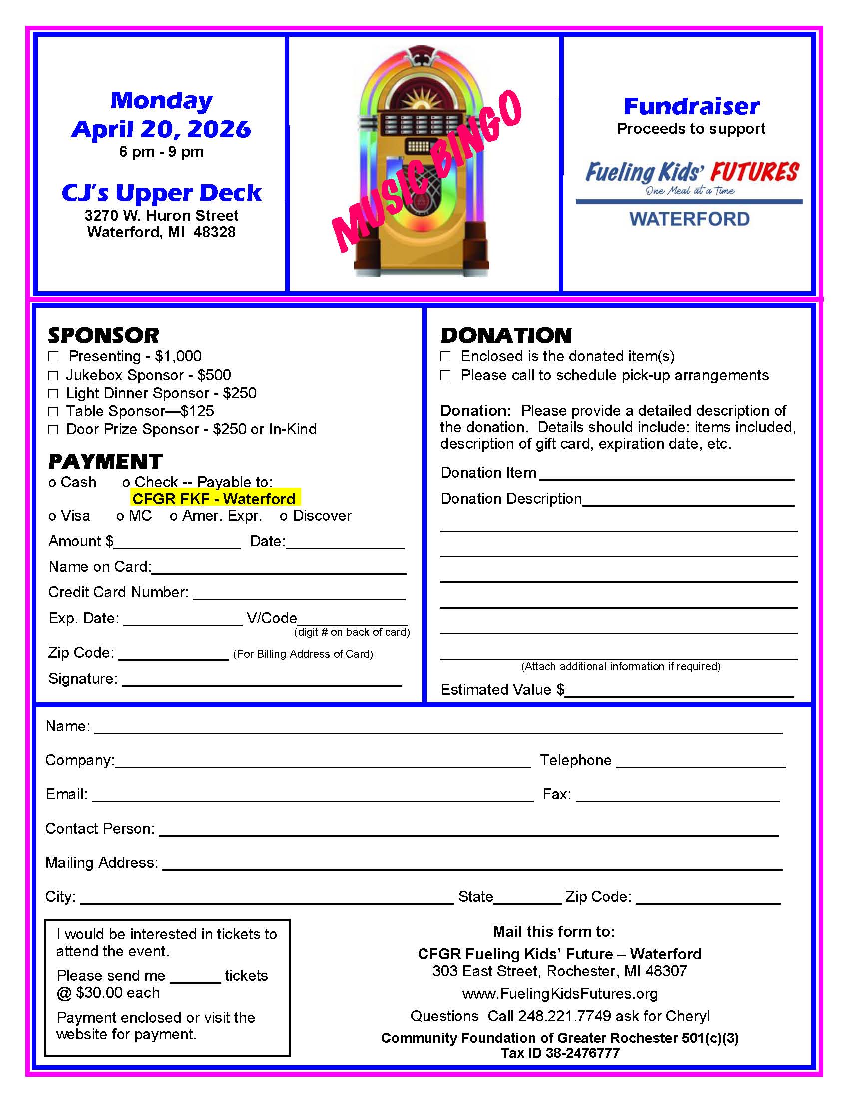 Registration 2026 Music Bingo Waterford