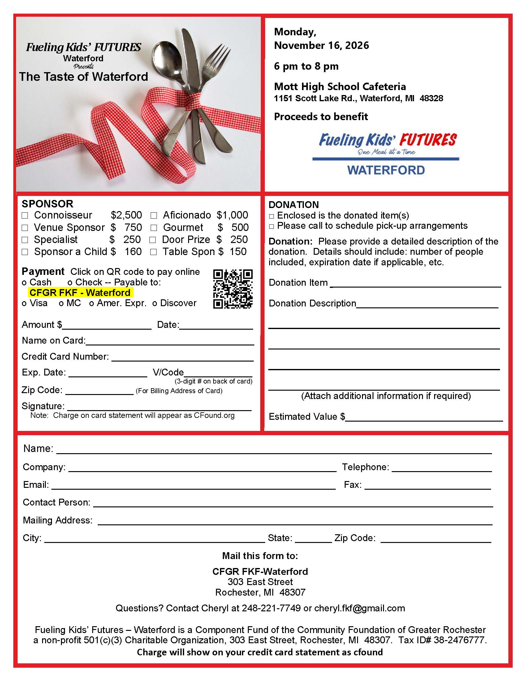 Taste of Waterford Registration Donation Form 2026