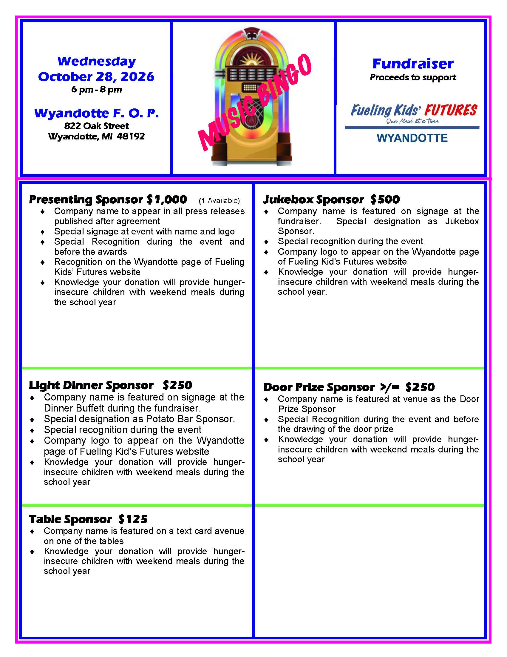 Wyandotte Opportunities 2026 Music Bingo