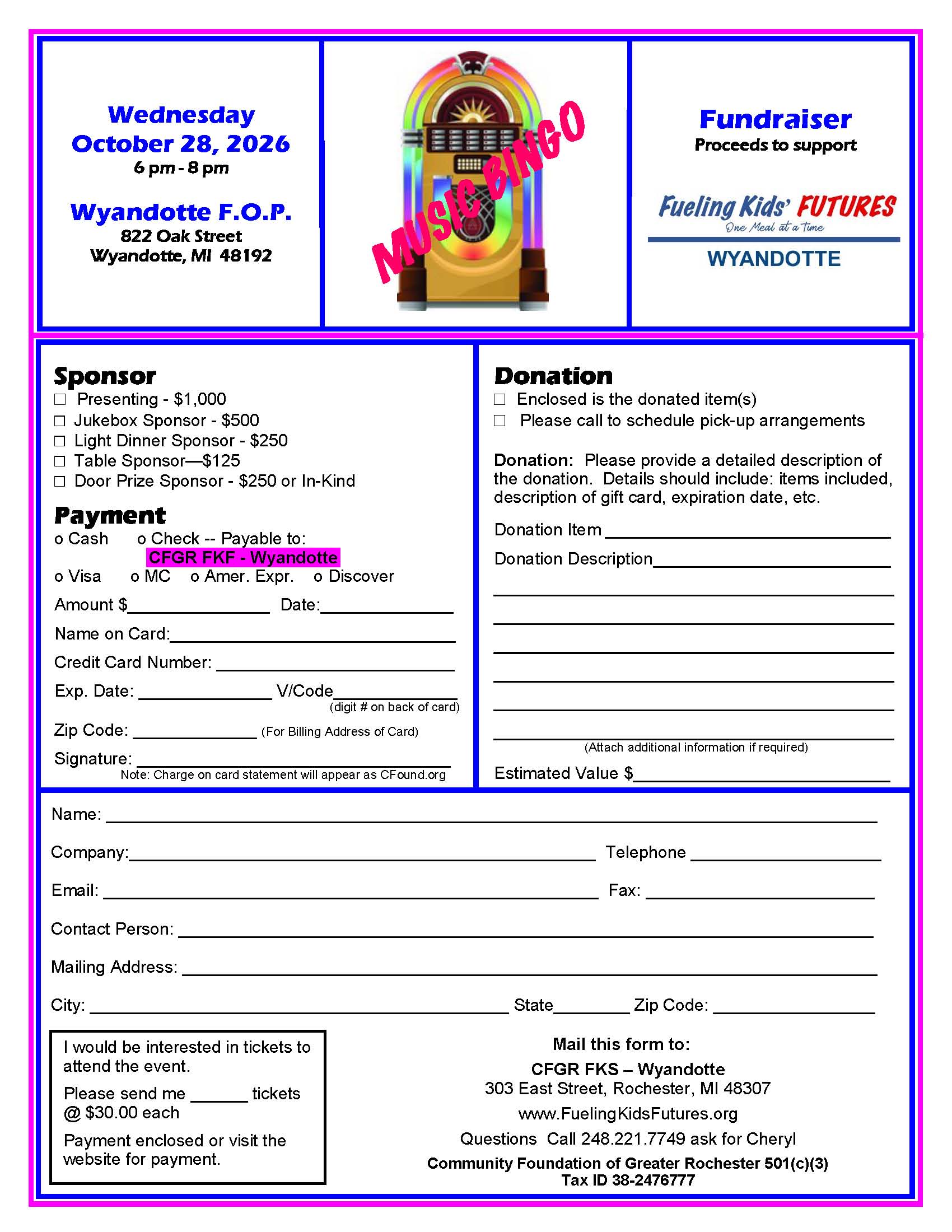 Wyandotte Registration FALL 2026 Music Bingo